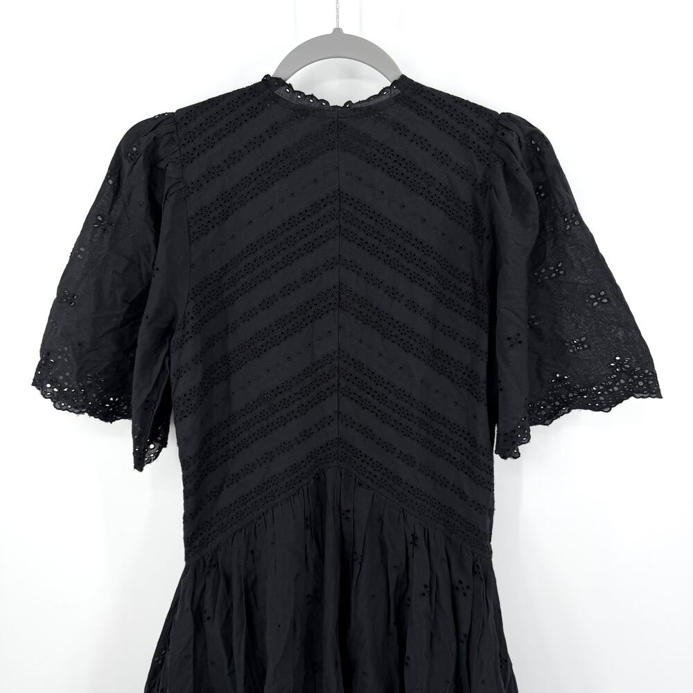 Madewell Eyelet Flutter Sleeve Mini Dress in Cotton Black Size 0 - Picture 8 of 10